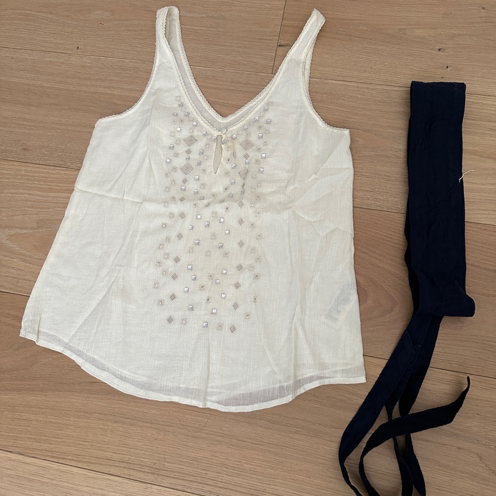 Abercrombie & Fitch y2k Cream Camisole with navy tie Belt - Picture 2 of 5